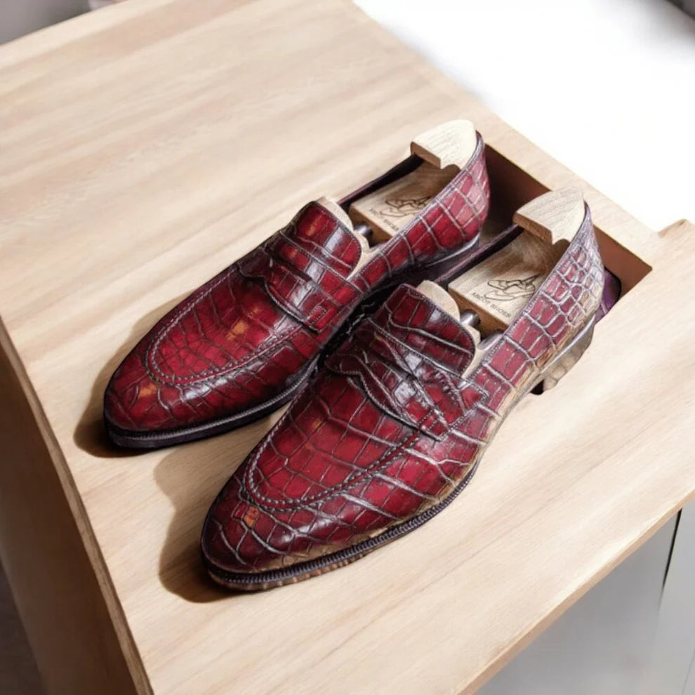 Men's Crocodile Leather Shoes, Handmade Loafer Shoes