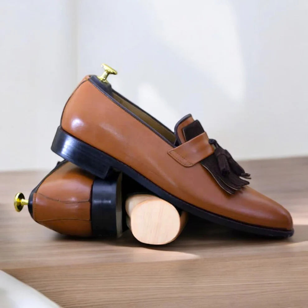 Men's Hanmade Pure Genuine Brown Leather Slip On Moccasin Loafer Shoes