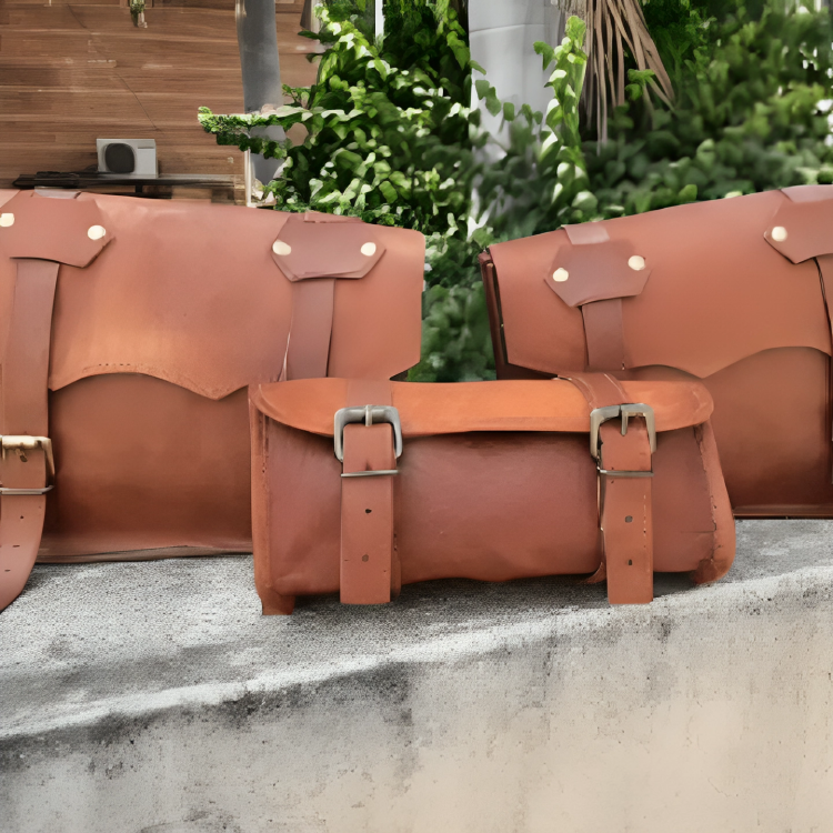 Kalite Leather Handmade combo Saddle Bag Motorcycle Luggage Pannier bag