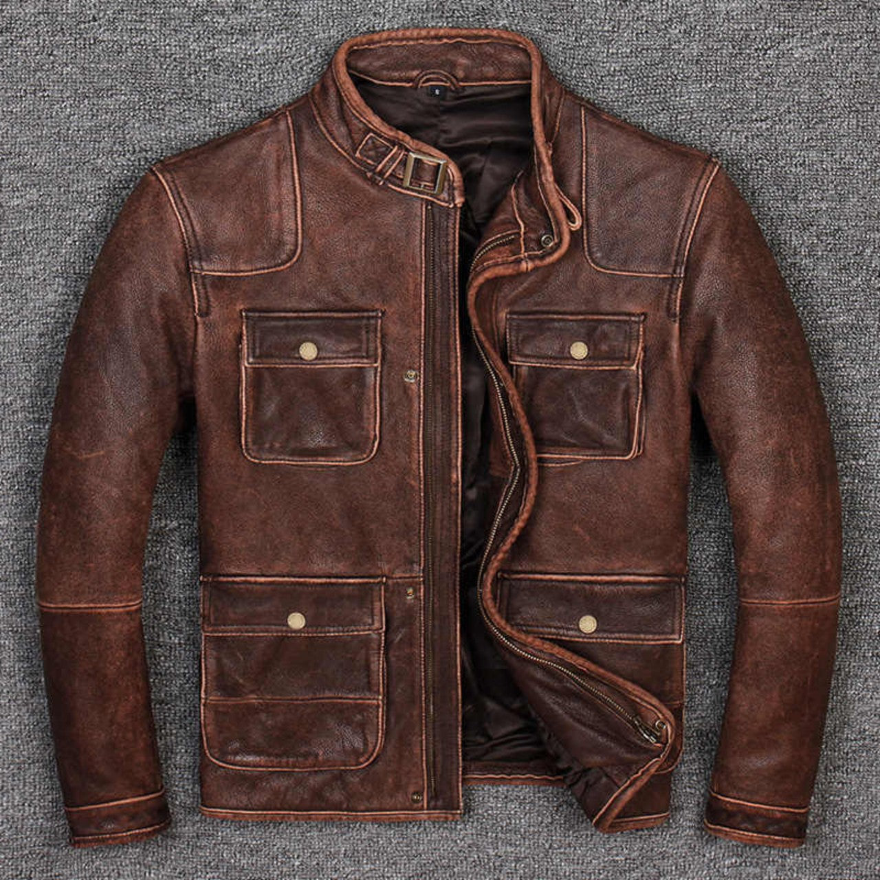 Sandes Brown Leather Jacke - XXL