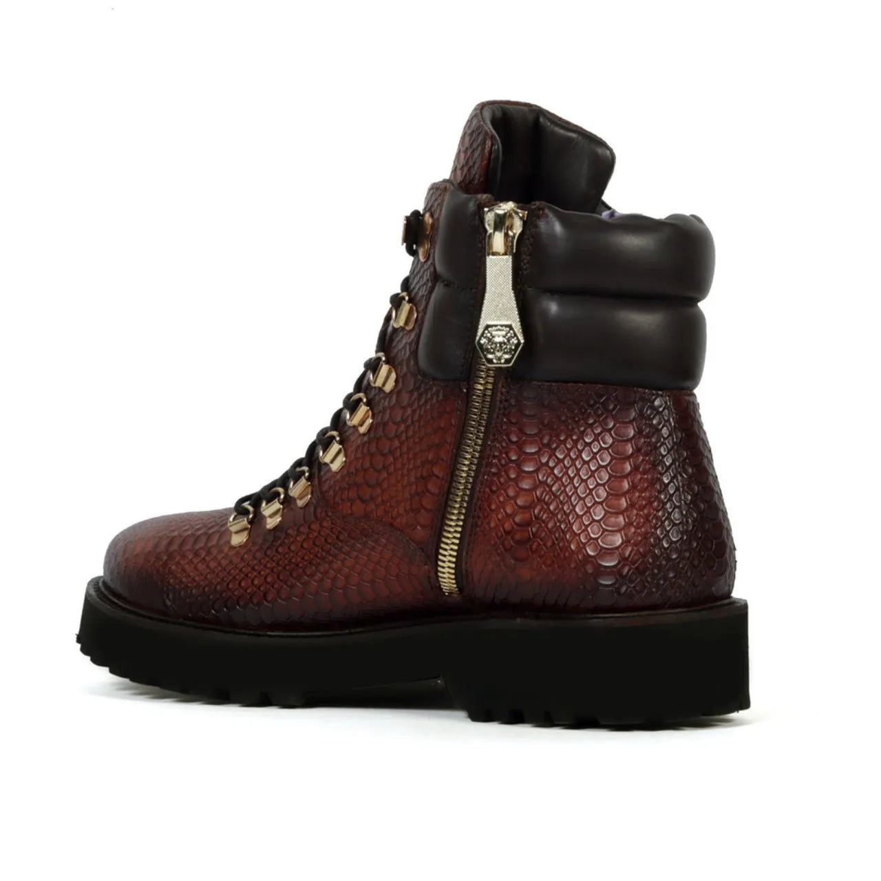 TAN CHUNKY BOOT IN SNAKE SKIN TEXTURED LEATHER