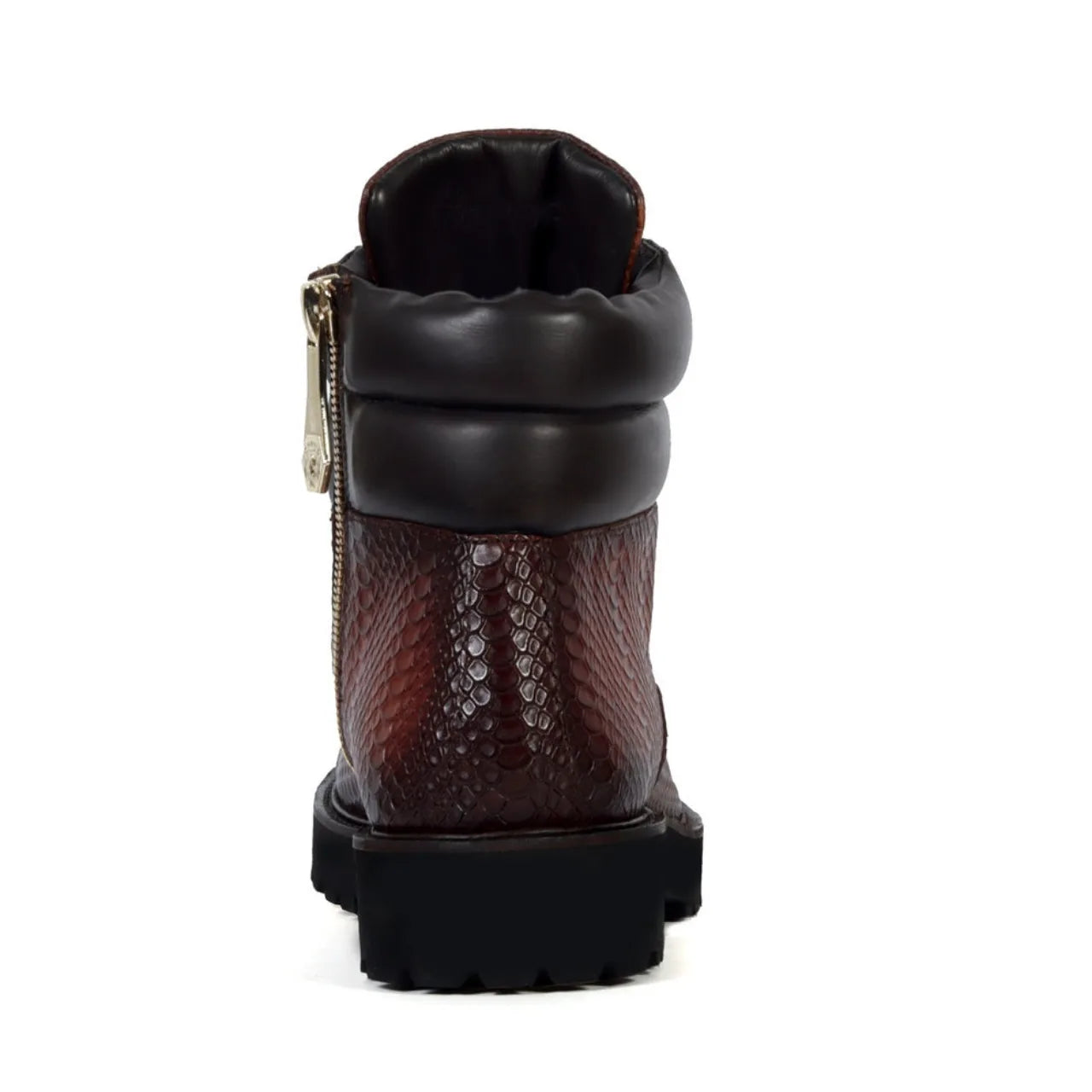 TAN CHUNKY BOOT IN SNAKE SKIN TEXTURED LEATHER