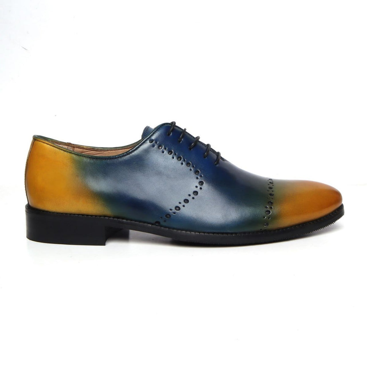 Handmade Blue And Yellow Genuine Leather Brogue/Oxford