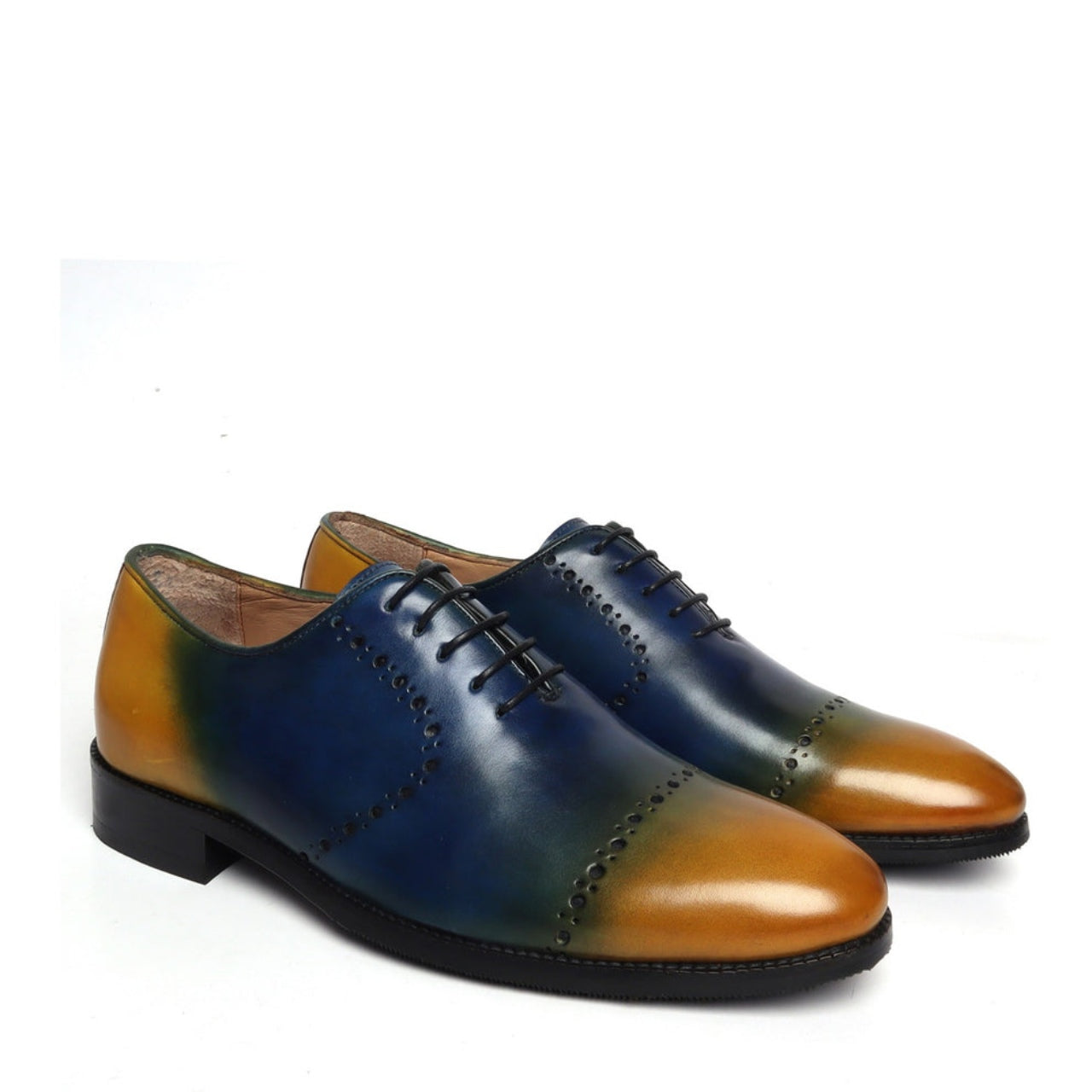 Handmade Blue And Yellow Genuine Leather Brogue/Oxford