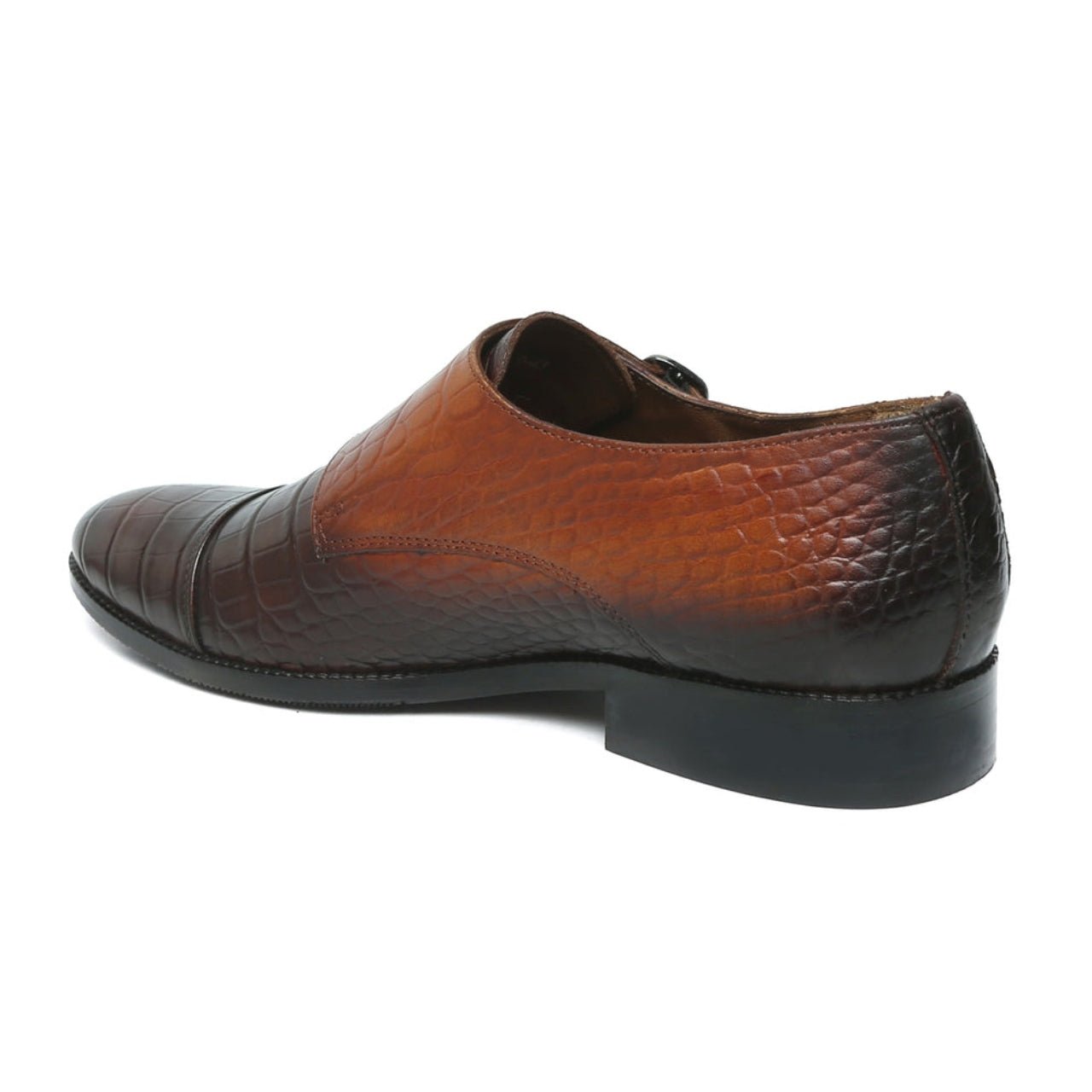 Handmade Dual Shade Tan-Brown Croco Leather Double Monk Shoes