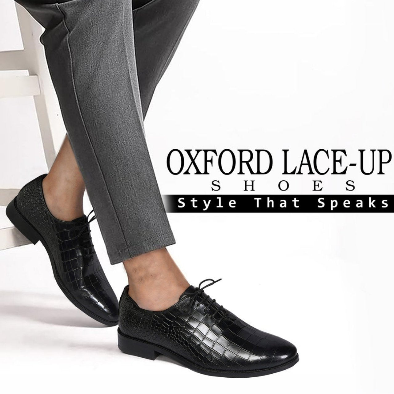 Handmade Oxford Lace-Up Black Formal Shoes In Deep Cut Leather