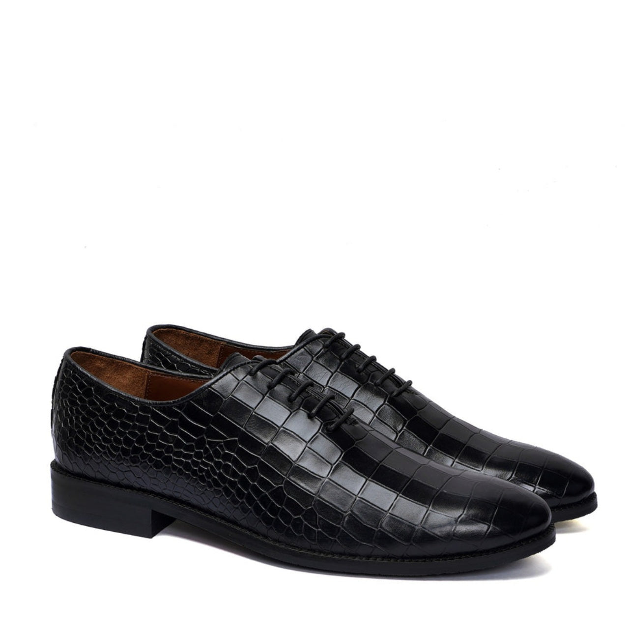 Handmade Oxford Lace-Up Black Formal Shoes In Deep Cut Leather