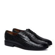 Handmade Oxford Black Formal Shoes In Deep Cut Leather
