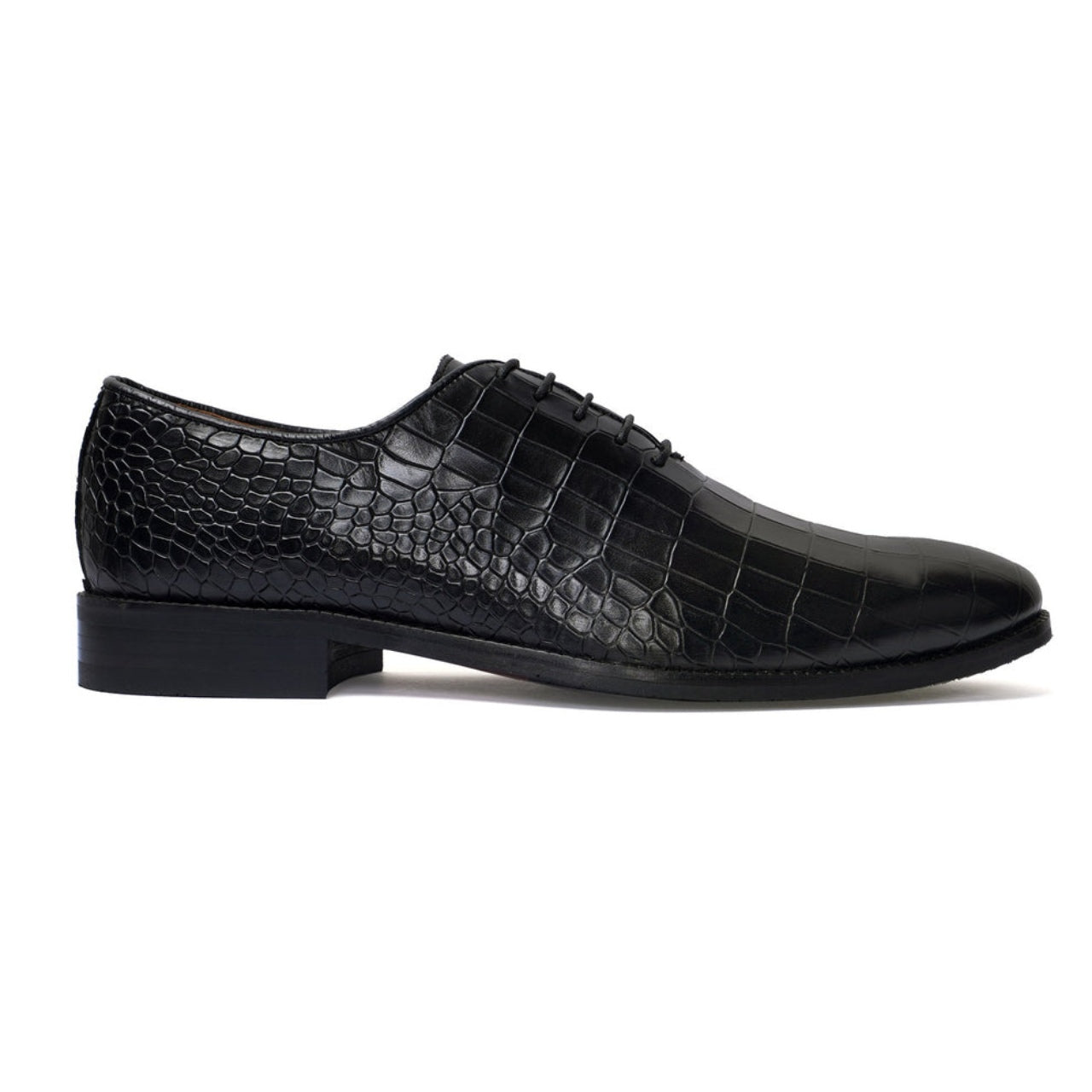 Handmade Oxford Lace-Up Black Formal Shoes In Deep Cut Leather