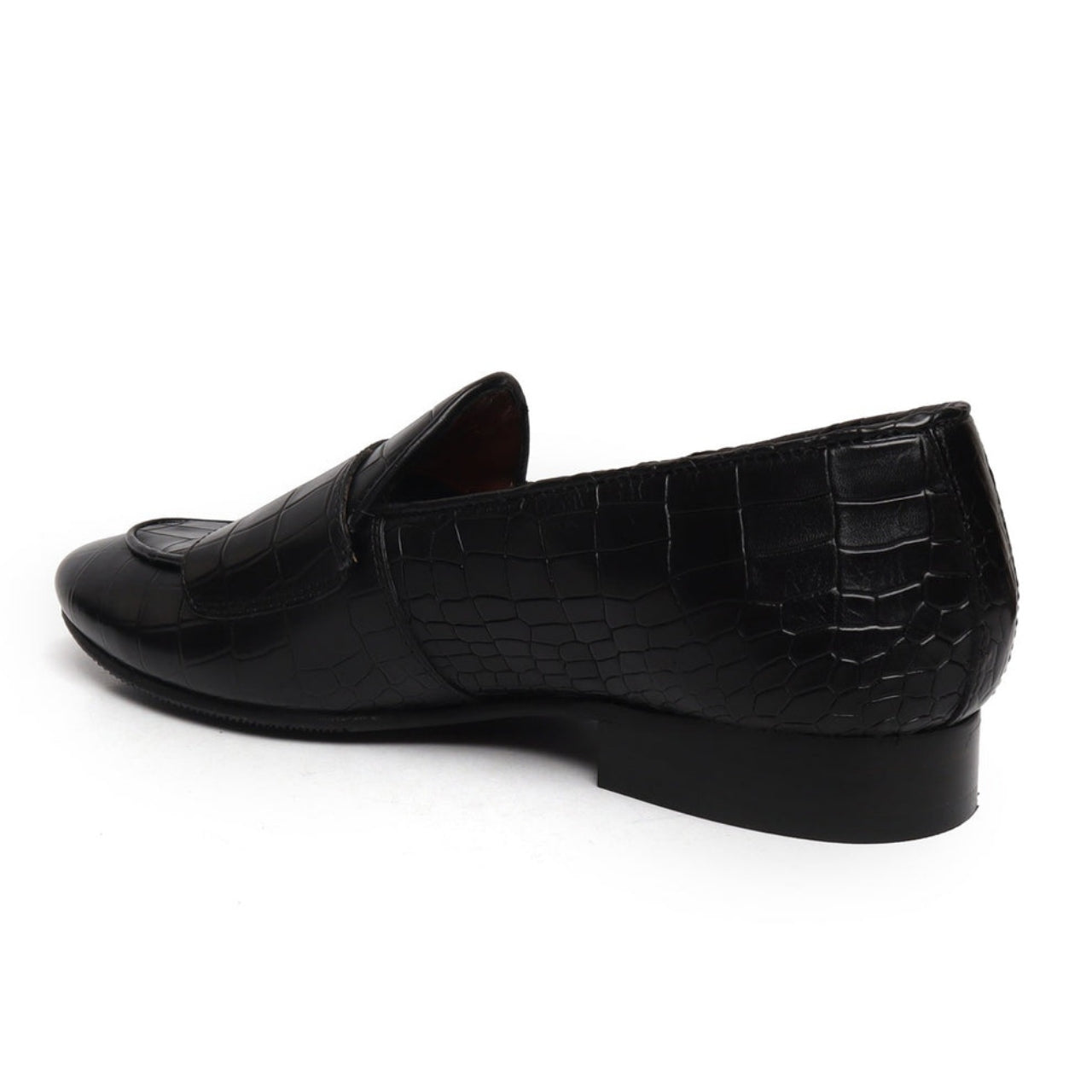 Handmade Black Leather Double Monk Strap Deep CuT