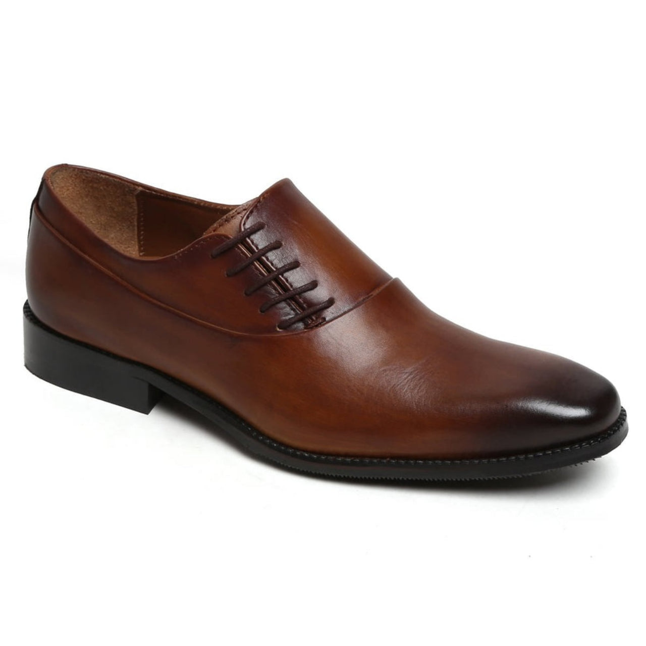 Handmade Men Brown Side Lace Squared Toe Leather Oxford Formal Shoes