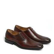 Handmade Men Brown Side Lace Squared Toe Leather Oxford Formal Shoes