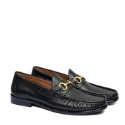 Handmade Snake Textured Black Leather Loafers
