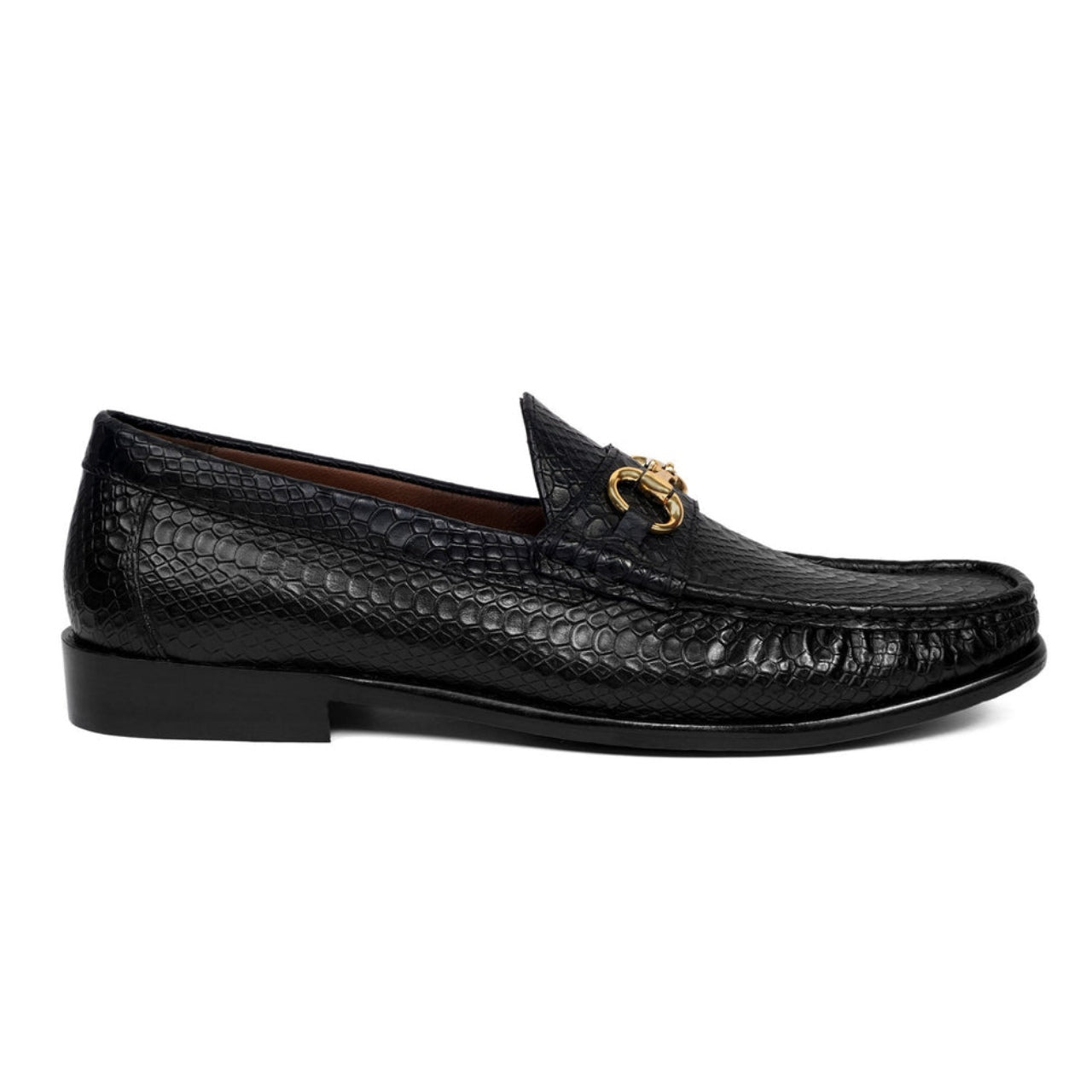 Handmade Snake Textured Black Leather Loafers