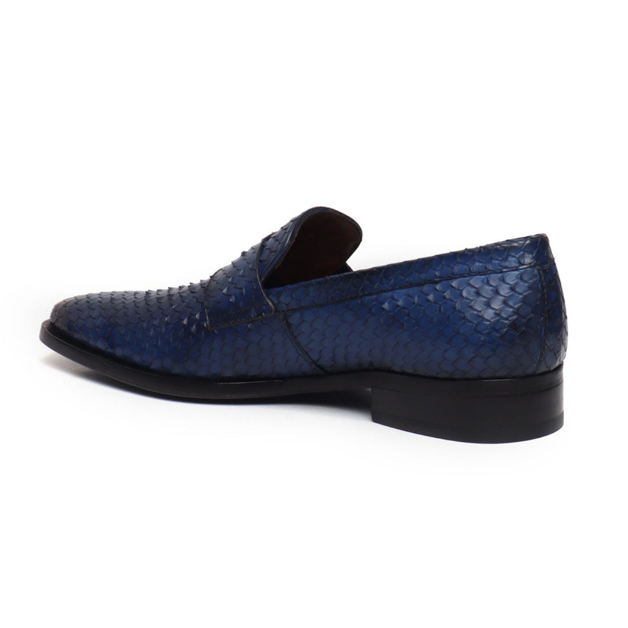 Handmade Snake Skin Textured Loafers In Blue Leather