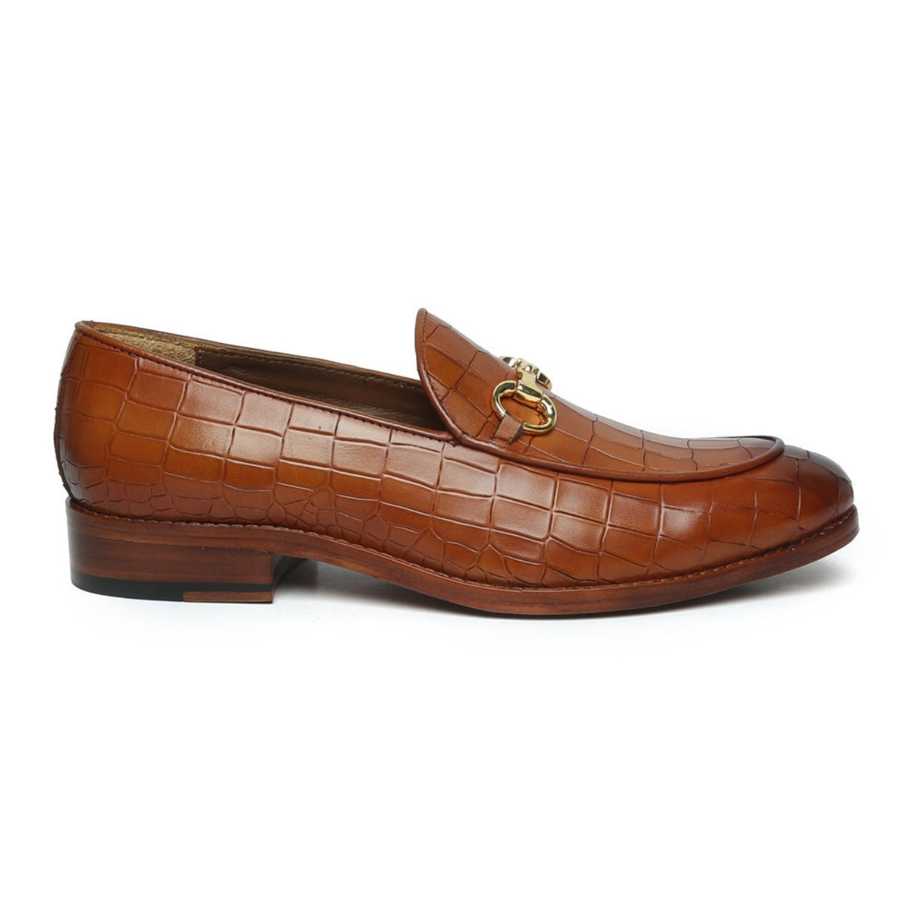 Tan Croco Textured  Leather Loafers