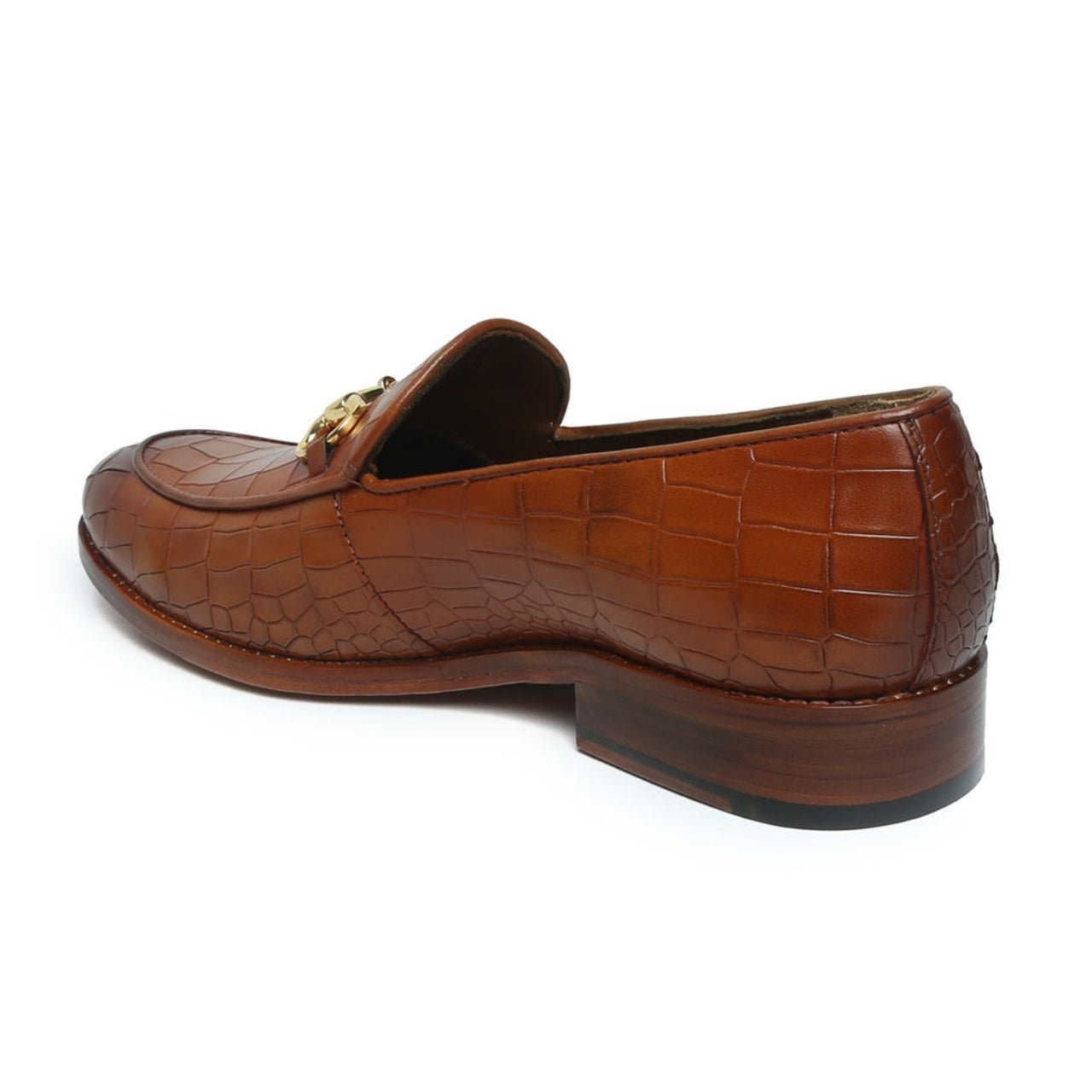 Tan Croco Textured  Leather Loafers