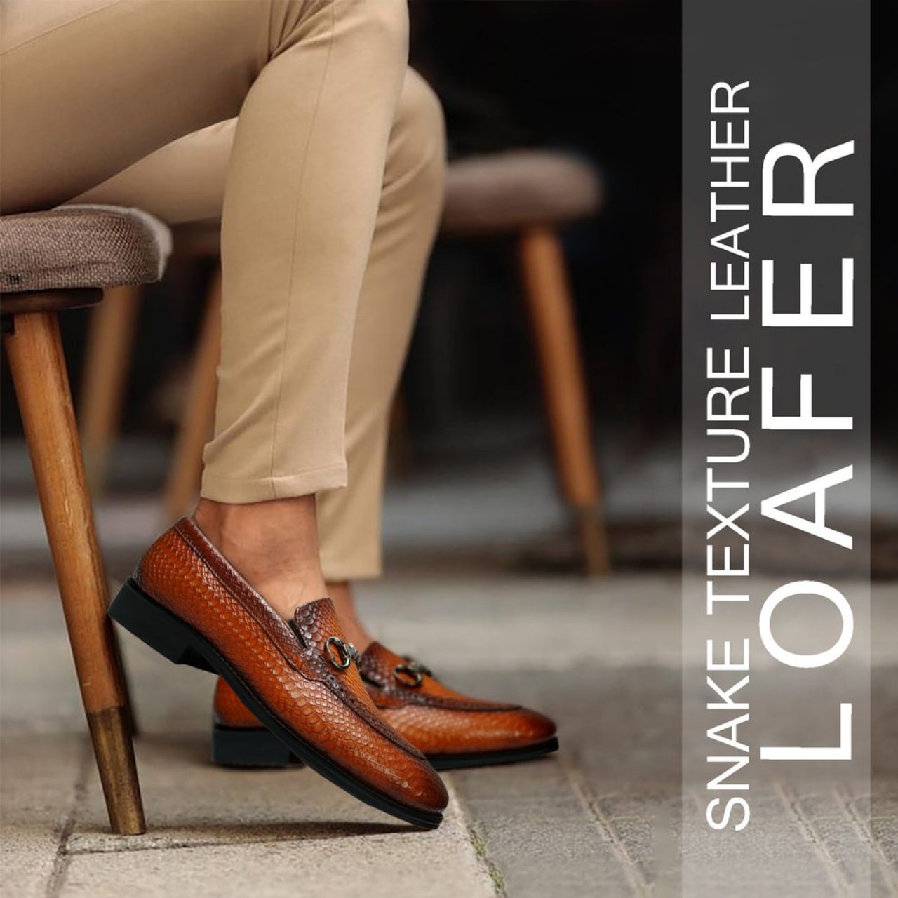 Handmade Leather Snake Skin Textured Loafers
