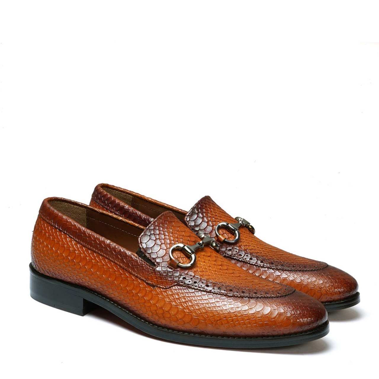 Handmade Leather Snake Skin Textured Loafers