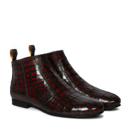 Handmade Smokey Wine High Ankle Boots In Croco Leather