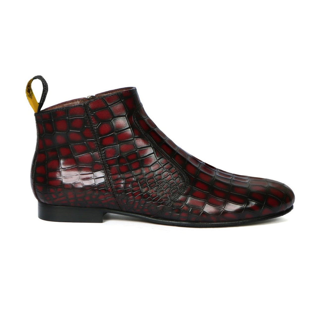 Handmade Smokey Wine High Ankle Boots In Croco Leather