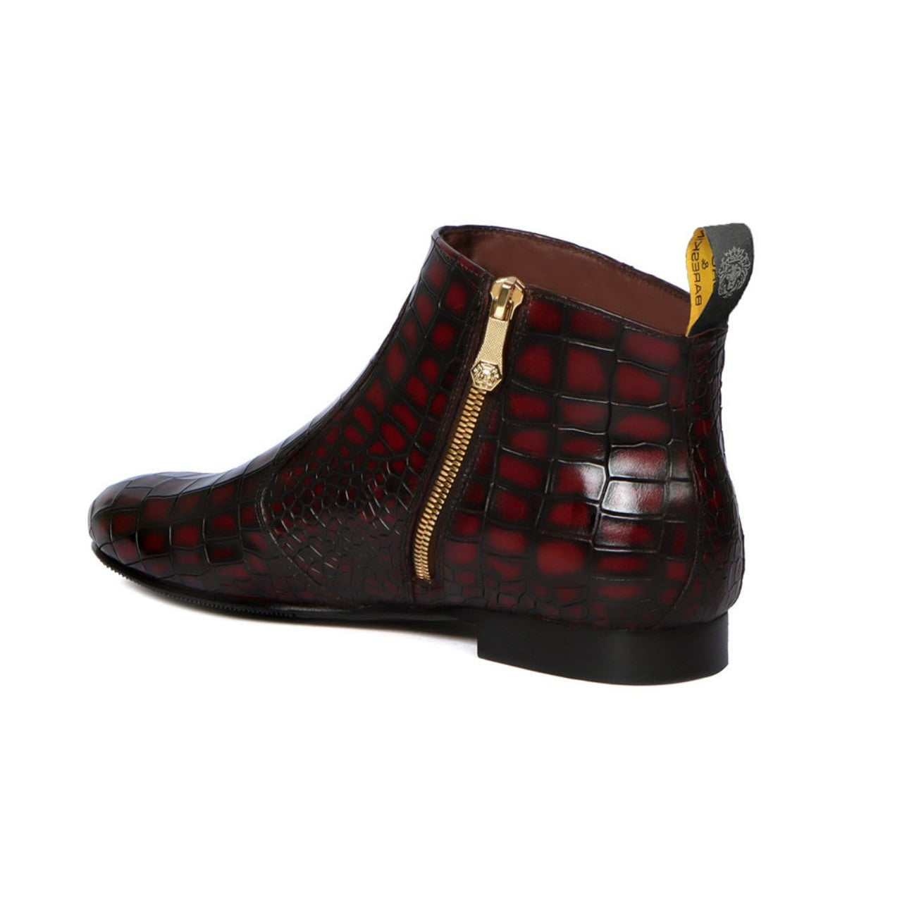 Handmade Smokey Wine High Ankle Boots In Croco Leather