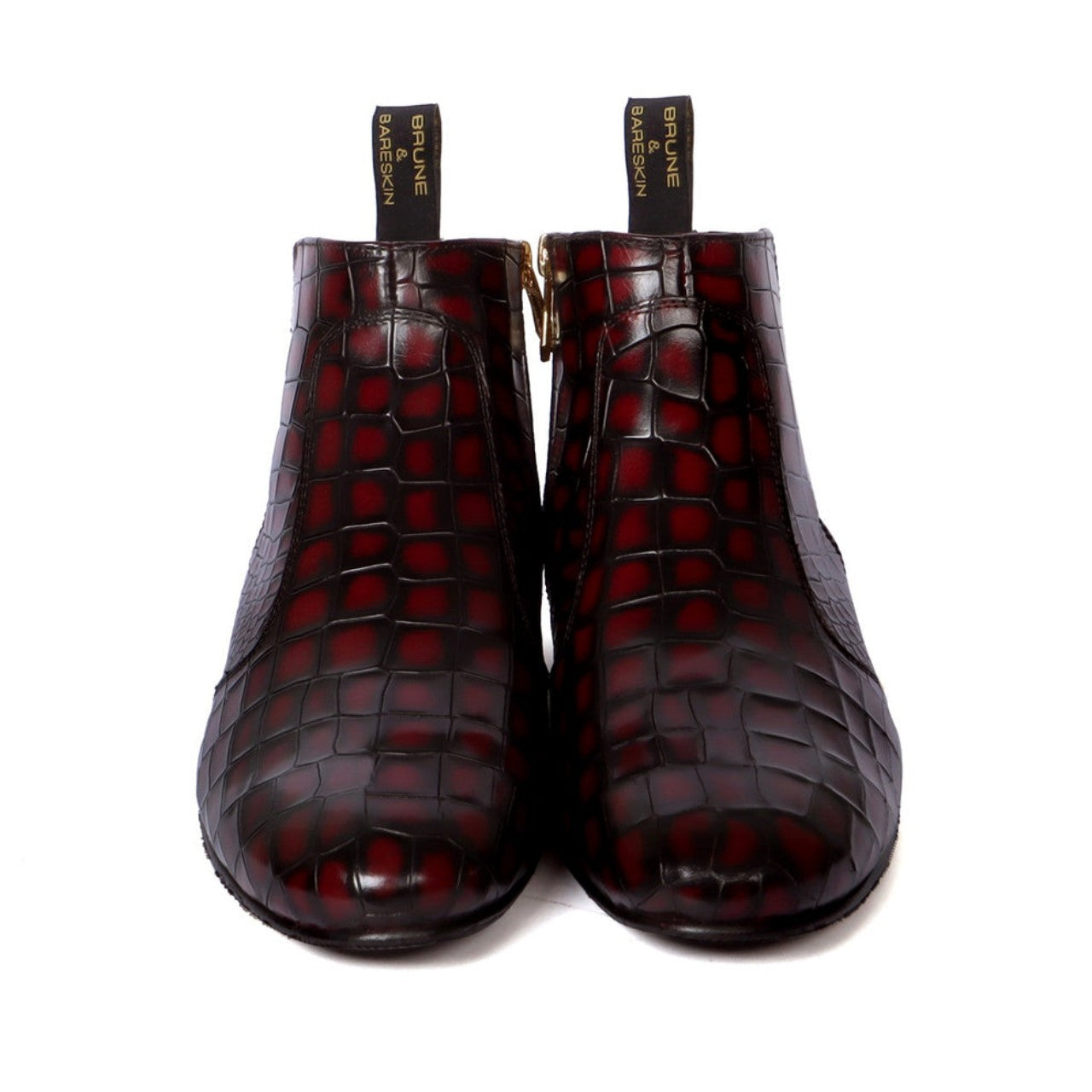 Handmade Smokey Wine High Ankle Boots In Croco Leather