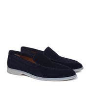 Handmade Easy Walk Yacht Shoes In Navy Blue Suede Leather