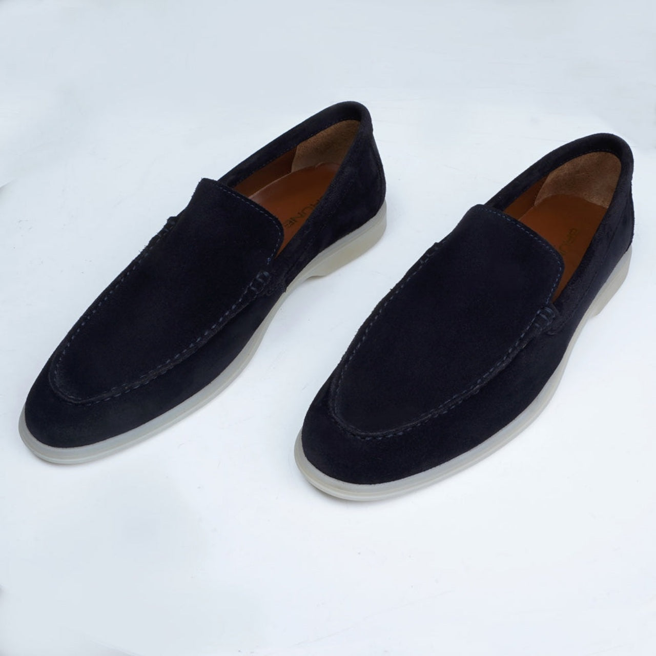 Handmade Easy Walk Yacht Shoes In Navy Blue Suede Leather