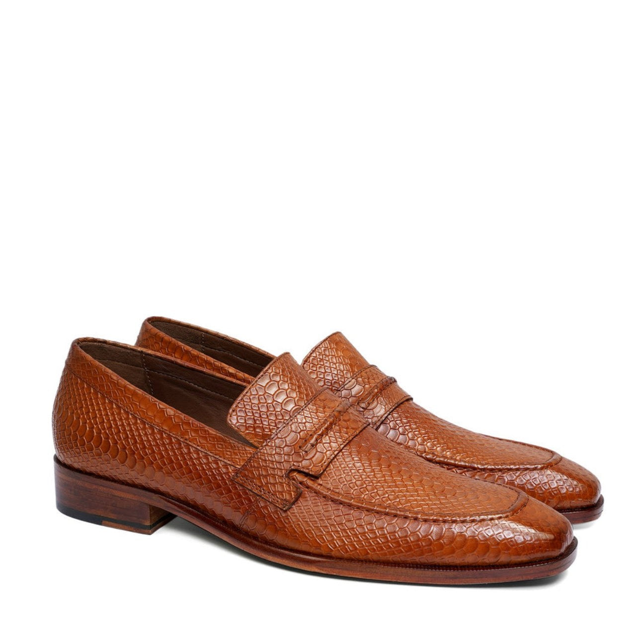 Handmade Snake Textured Tan Loafers