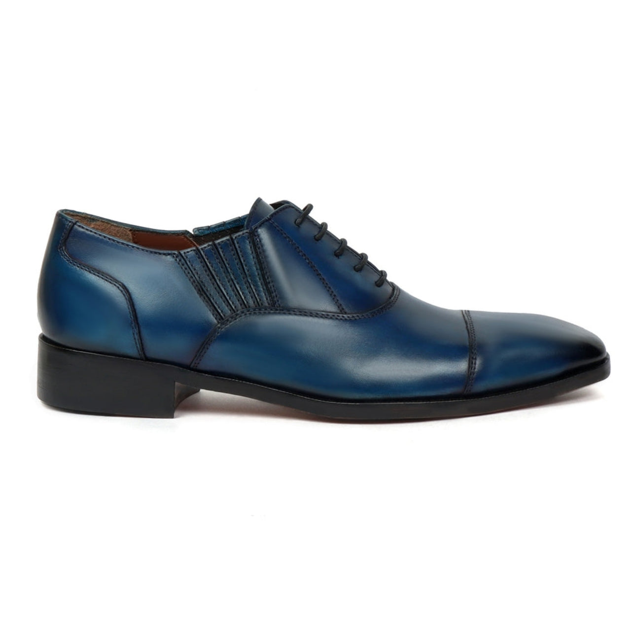 Handmade Blue Leather Side Elastic Lazy Men Oxford