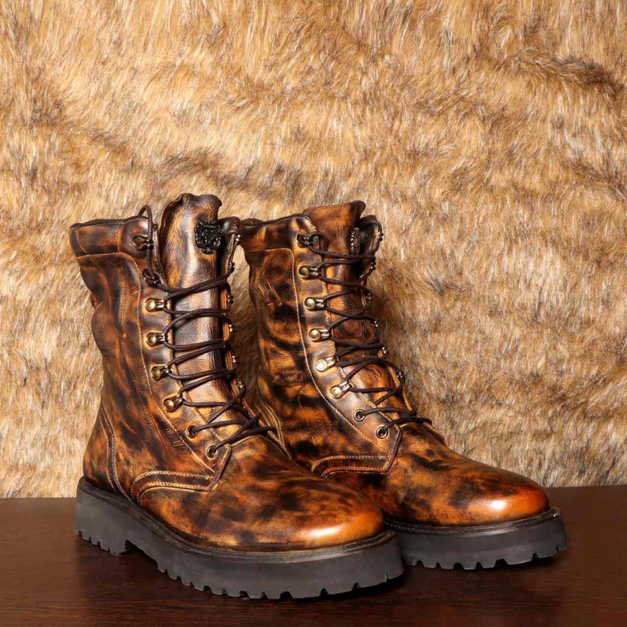 Handmade High Ankle Textured Dark Brown Leather Boots