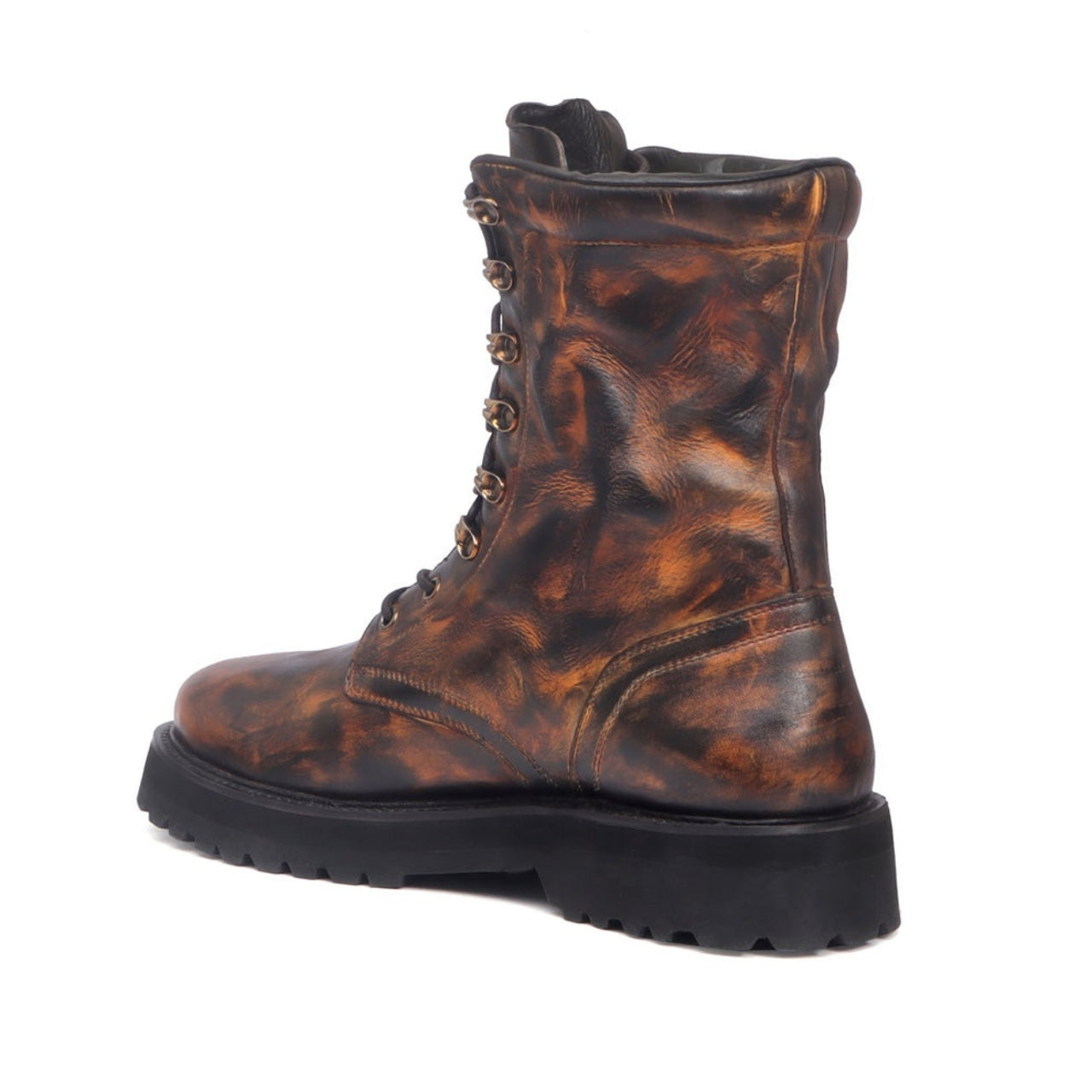Handmade High Ankle Textured Dark Brown Leather Boots