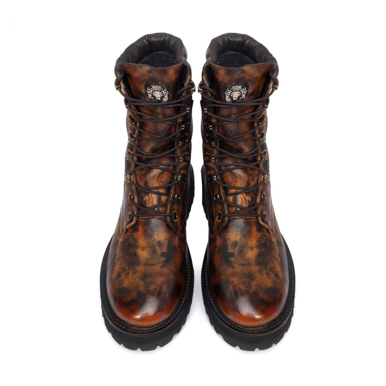 Handmade High Ankle Textured Dark Brown Leather Boots