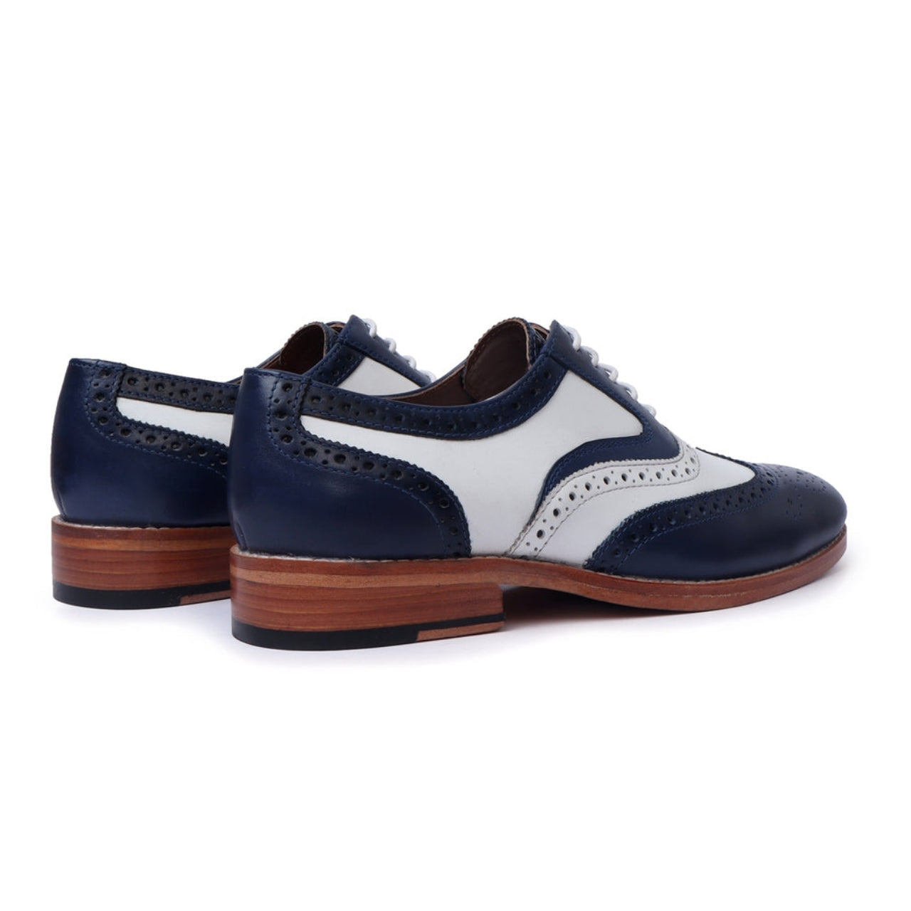 Handmade Mens Chic Dual Tone White Blue Genuine Leather Brogue Oxford