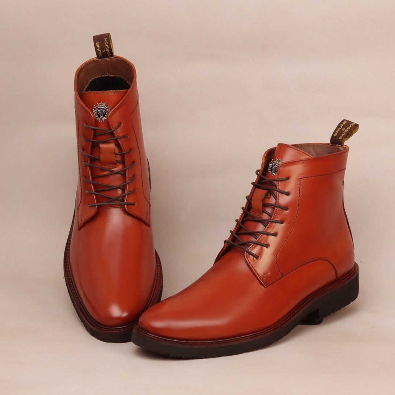 Handmade High Ankle Tan Leather Boots