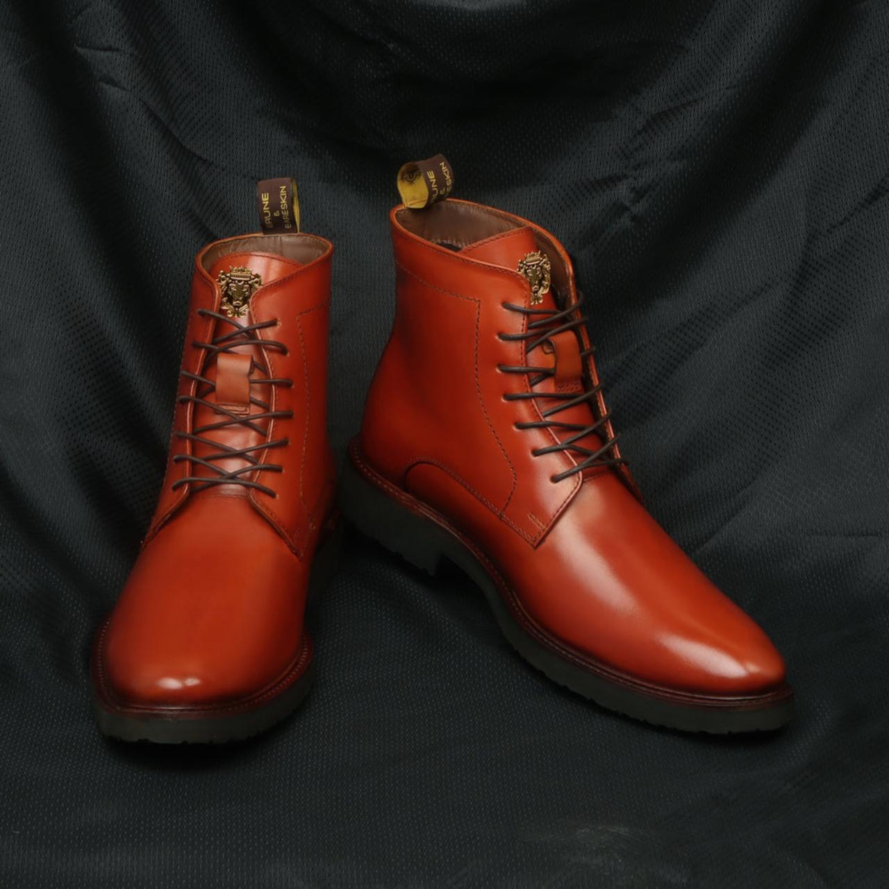 Handmade High Ankle Tan Leather Boots