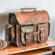 11*15 Inch Double Pocket Handcrafted Vintage Messenger Goat Leather Bag For Men | 100% Genuine Leather