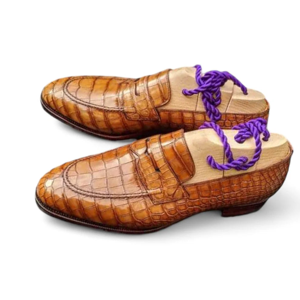 Men's Crocodile Leather Shoes, Handmade Loafer Shoes