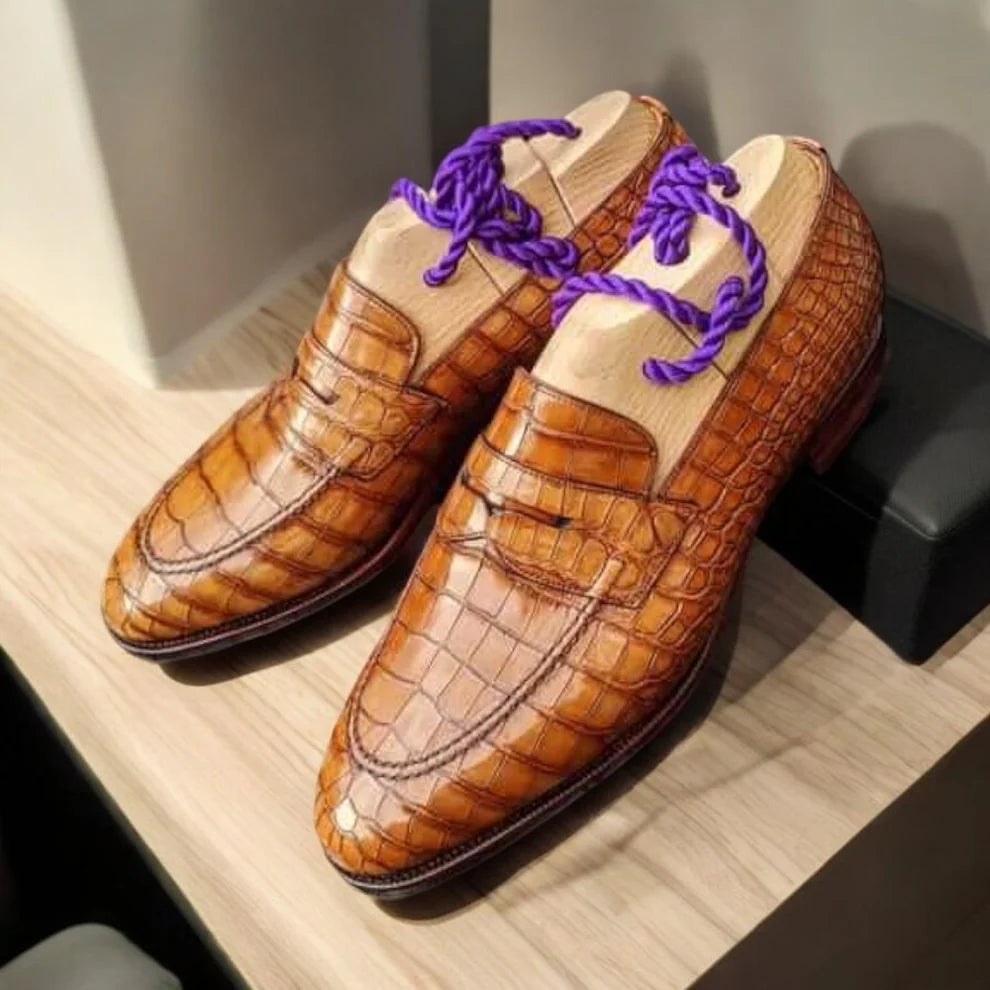 Men's Crocodile Leather Shoes, Handmade Loafer Shoes