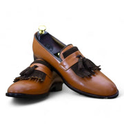 Men's Hanmade Pure Genuine Brown Leather Slip On Moccasin Loafer Shoes