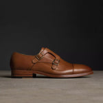 Handmade Double Monk Tan Leather Shoes
