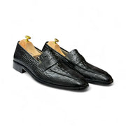 Handmade Men's Black Crocodile Loafers