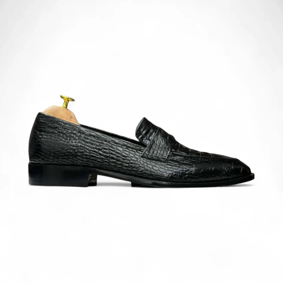 Handmade Men's Black Crocodile Loafers