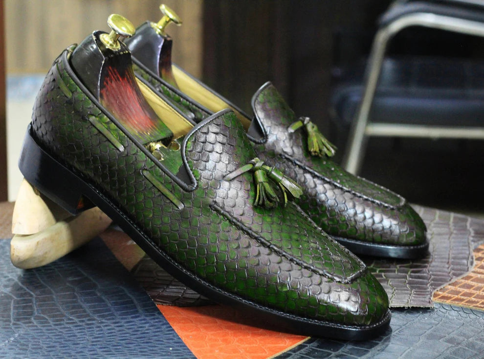 Handmade Fish Skin Textured Genuine Cow-Hide Leather Loafers