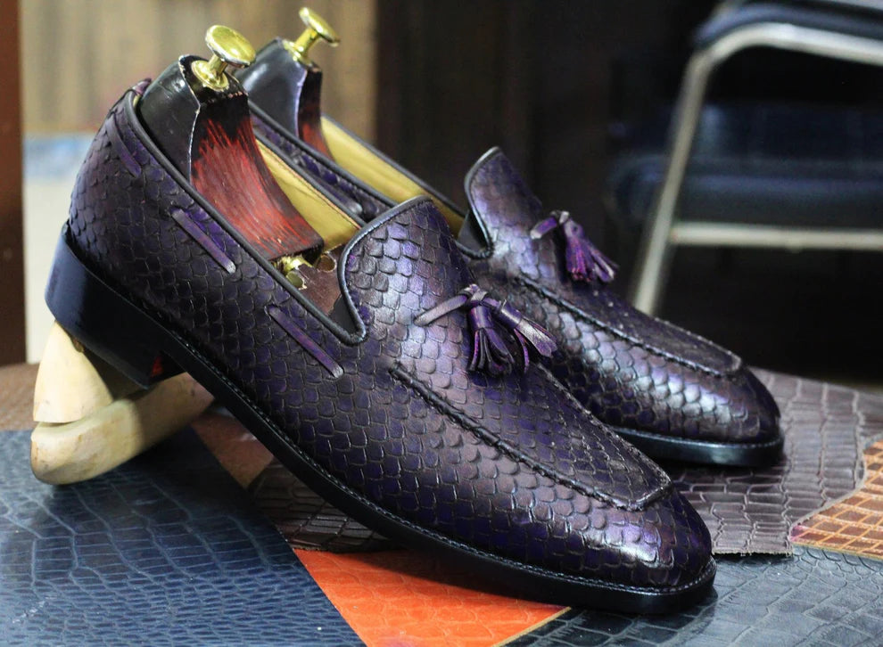 Handmade Fish Skin Textured Genuine Cow-Hide Leather Loafers