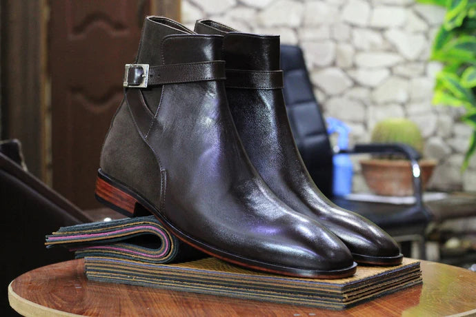 Handmade Genuine Cow-Hide Leather & Suede Long Jodhpur Boots For Men