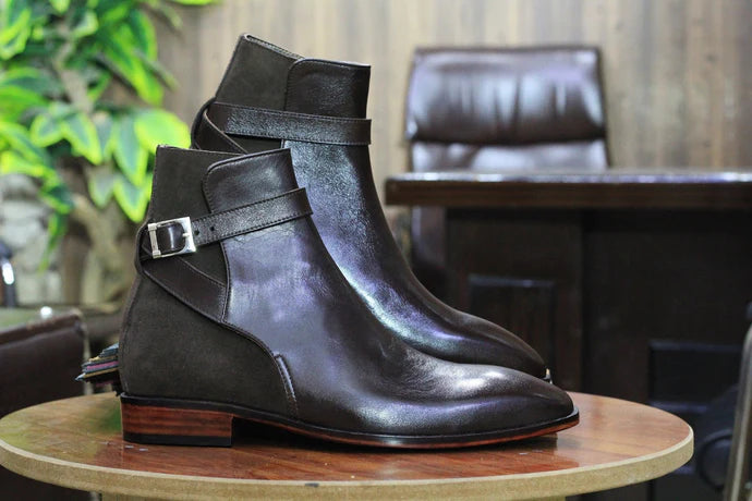 Handmade Genuine Cow-Hide Leather & Suede Long Jodhpur Boots For Men