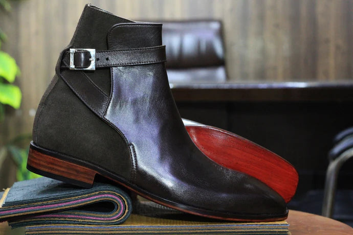 Handmade Genuine Cow-Hide Leather & Suede Long Jodhpur Boots For Men