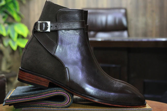 Handmade Genuine Cow-Hide Leather & Suede Long Jodhpur Boots For Men